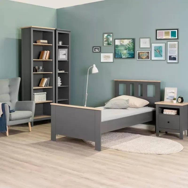 САГА кровать одинарная 90х200 серая/ясень