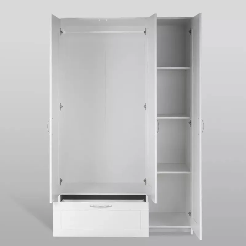 СИРИУС шкаф 3 двери и 1 ящик 117х59х220 белый  (с 1 зеркалом)